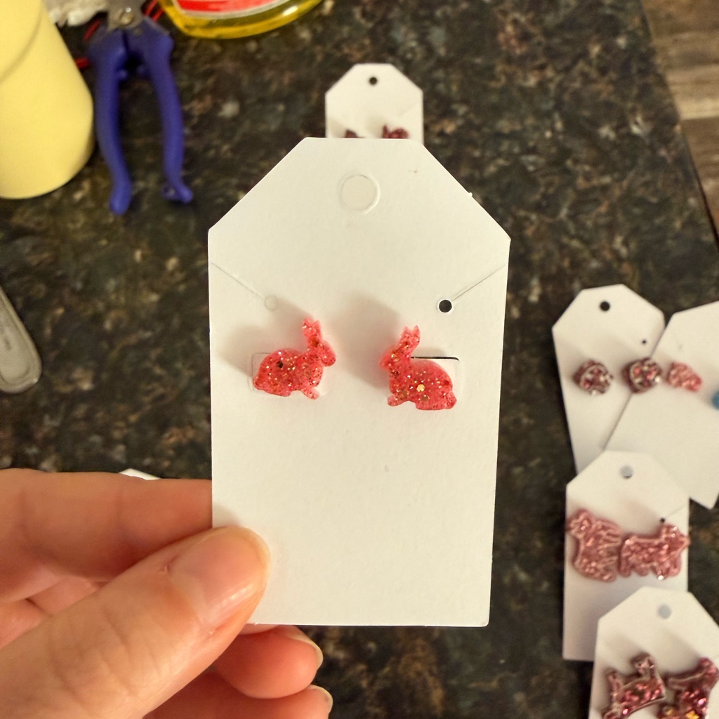 Glittery Pink Bunny Earrings
